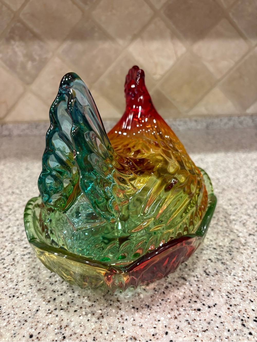 Multicolored/Rainbow Glass Hen On Nest Lidded Candy Dish - Picture 4 of 8